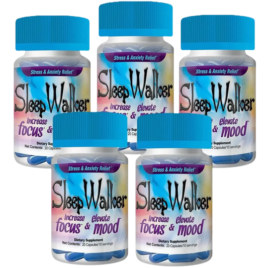 120 Capsules Sleep Walker Mood Enhancer 6 Bottles of 20 Red Dawn Pill Caps - Dietary Supplement