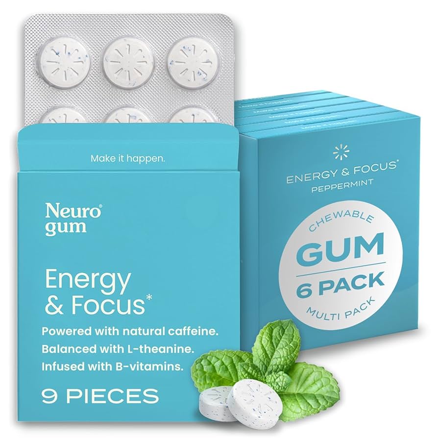 Neuro Gum Peppermint – Energy & Focus | Vegan | Sugar-Free | B-Vitamins – 2 Pack (18 Pieces)