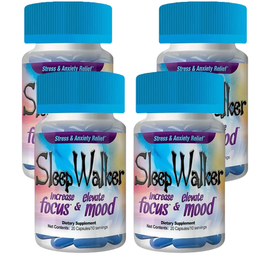 80 Capsules Sleep Walker Mood Enhancer 4 Bottles of 20 Red Dawn Pill Caps - Dietary Supplement