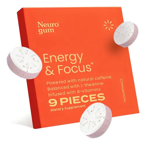 Neuro Gum Cinnamon – Energy & Focus | Vegan | Sugar-Free | B-Vitamins – Pack of 1 (9 Pieces)