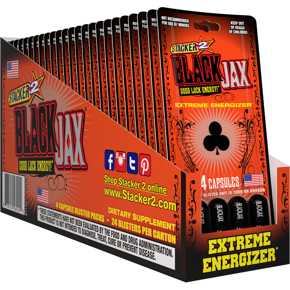 Stacker 2 Black Jax Energy – 12 Pack of 4ct Blister Packs (48 Pills)