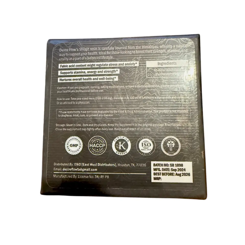 Desire Flow Pure Himalayan Shilajit Resin – 30g (75 Servings) - Shilajit
