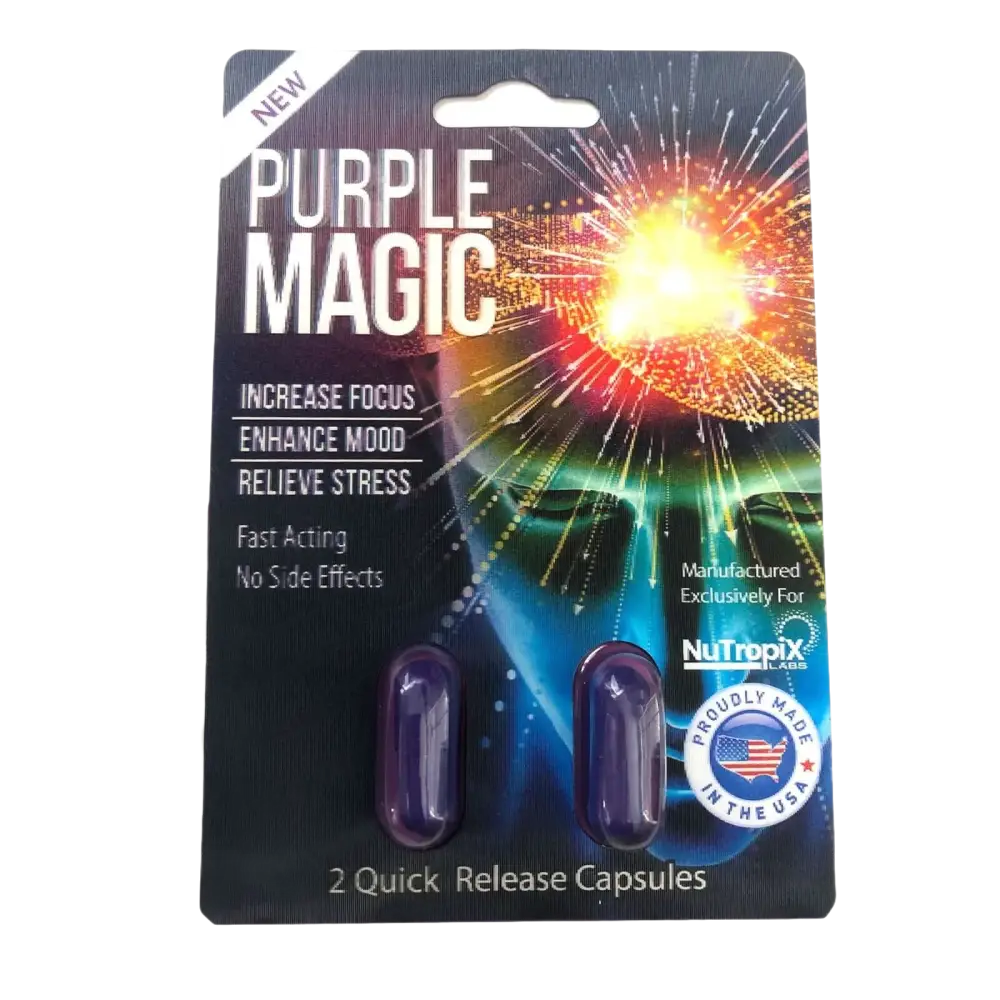 Purple Magic Focus Mood Enhancement Full Box 12 Card 24 Capsule - Dietary Supplement