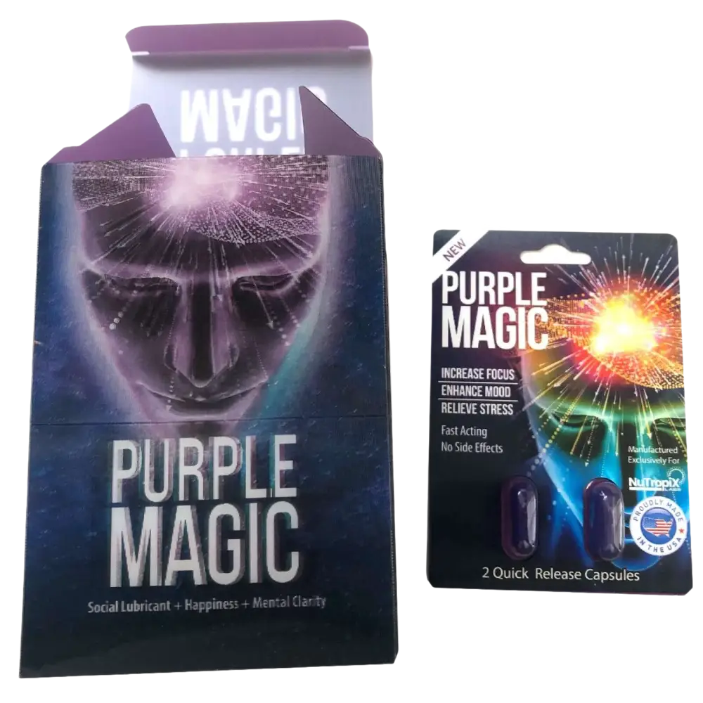 Purple Magic Focus Mood Enhancement Full Box 12 Card 24 Capsule - Dietary Supplement