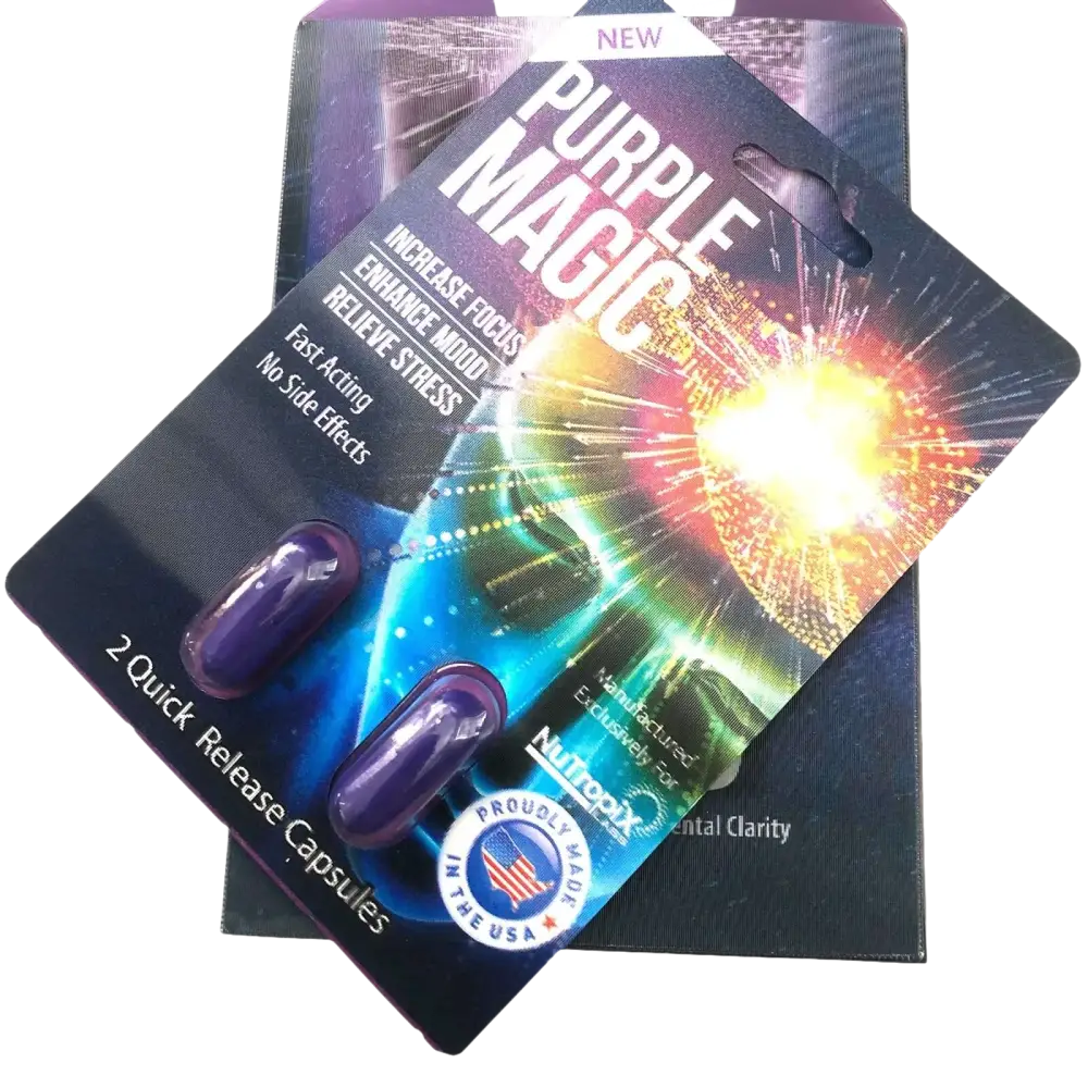 Purple Magic Focus Mood Enhancement Full Box 12 Card 24 Capsule - Dietary Supplement