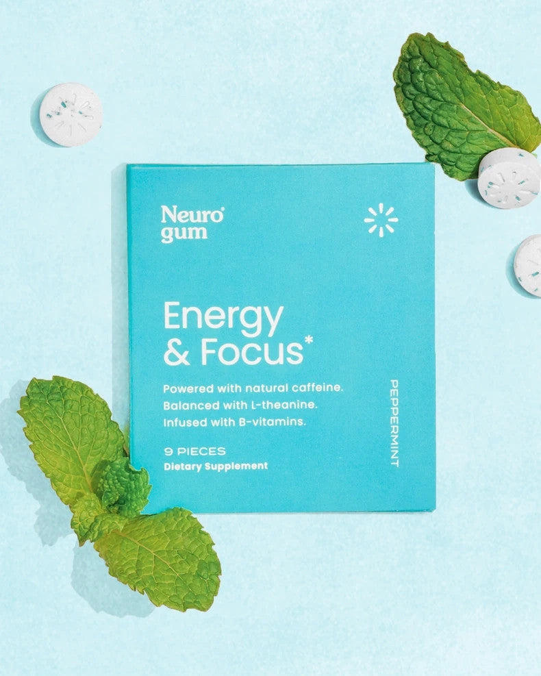 Neuro Gum Peppermint – Energy & Focus | Vegan | Sugar-Free | B-Vitamins – Pack of 1 (9 Pieces)