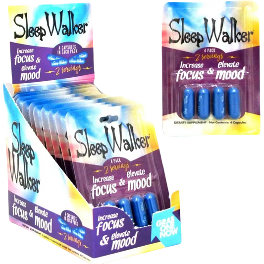 Sleep Walker Capsules Focus & Mood Optimizer - 48 CAPS FULL BOX 4 Count Packs - Dietary Supplement