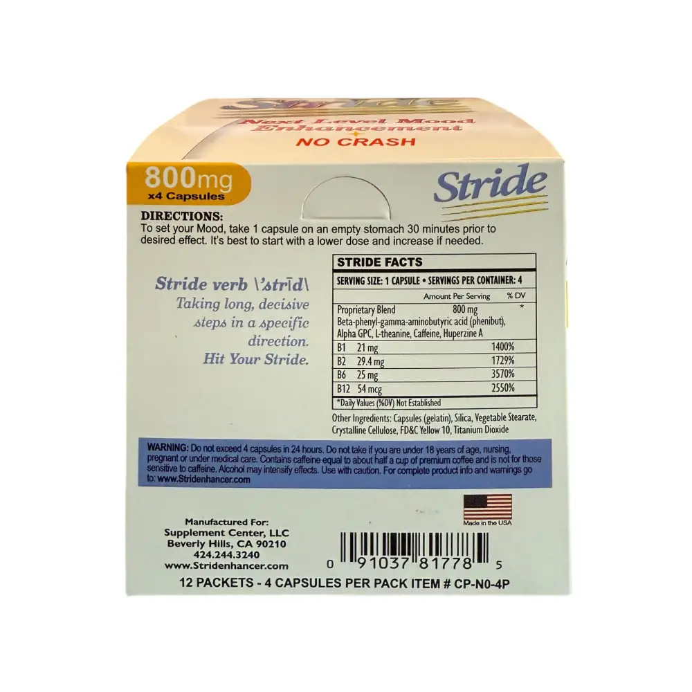 Stride Energy & Focus Capsules – 800mg Formula – 6 Pack (24 Capsules Total) – From Makers of Derall – EXP 02/2027
