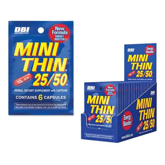 Mini Thin 25/50 Energy Box – 24 Packs (6 Capsules per Pack) | Two-Way Action Energy Pills