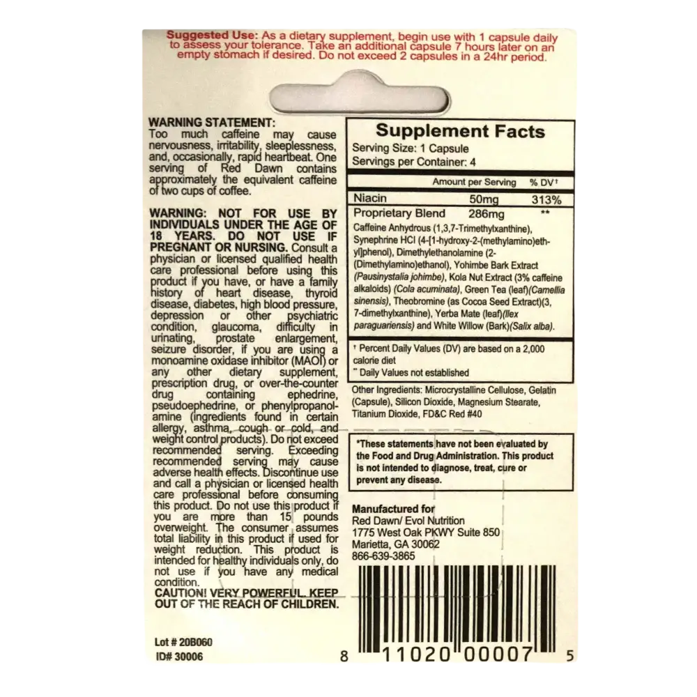 2x Red Dawn Go The Extra Mile Extra Energy Capsule (8 Capsules) - Dietary Supplement