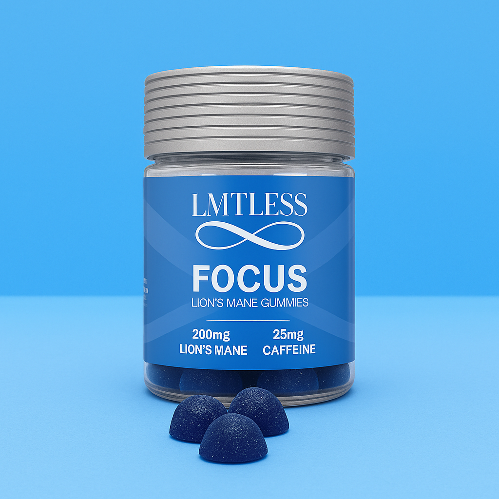 LMTLESS Focus Gummies – Blue Razz | Lion’s Mane + Caffeine (10-count)