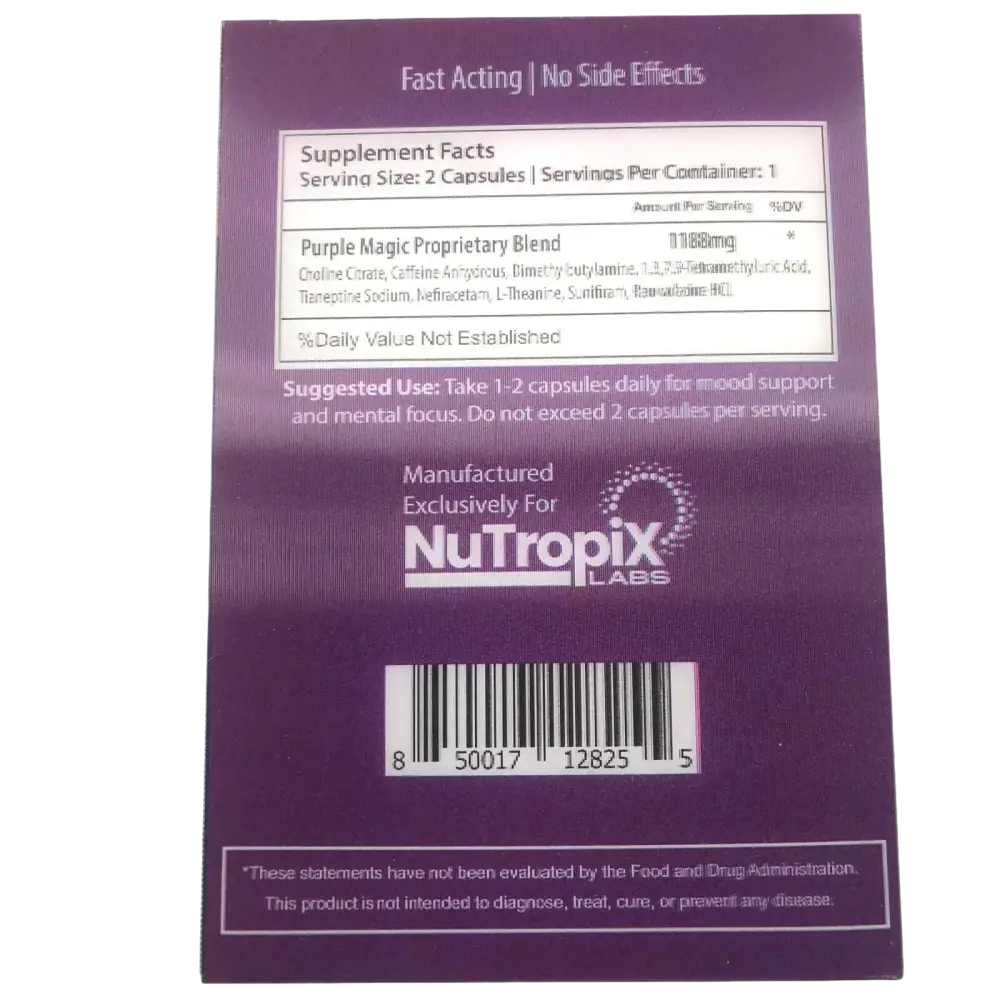 6x NEW Purple Magic Focus Mood Enhancement 6 Card 12 Capsule - Dietary Supplement
