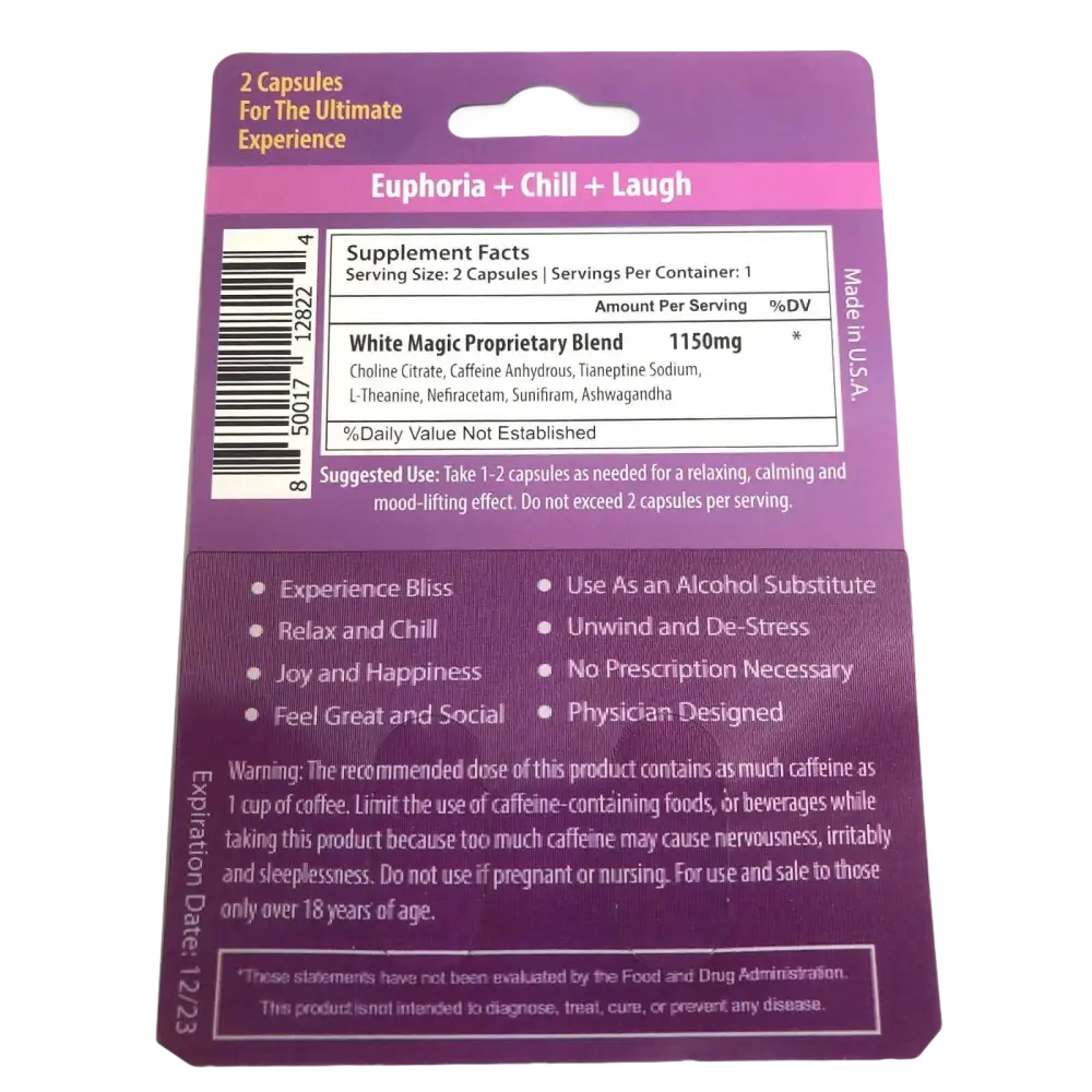 6x NEW White Magic Relax Chill & Happiness Enhancement Full Box 6 Card 12 Capsule - Dietary Supplement