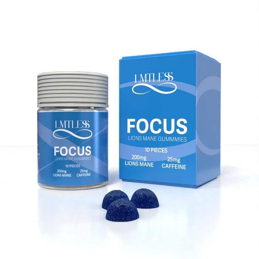 LMTLESS Focus Gummies – Blue Razz | Lion’s Mane + Caffeine (10-count)