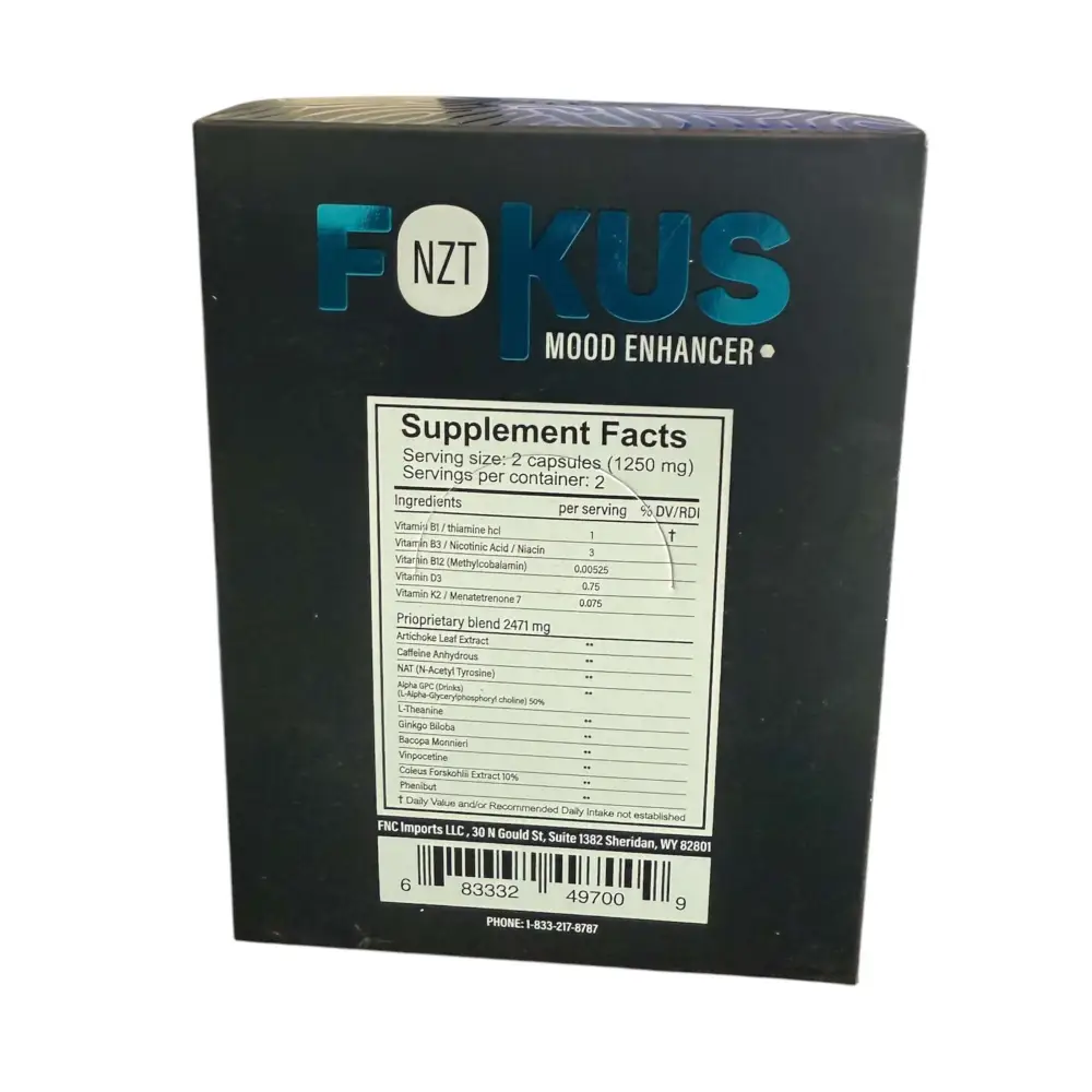 FOKUS Mood Enhancer NZT Clarity Energy Focus Motivation Full Box - Dietary Supplement