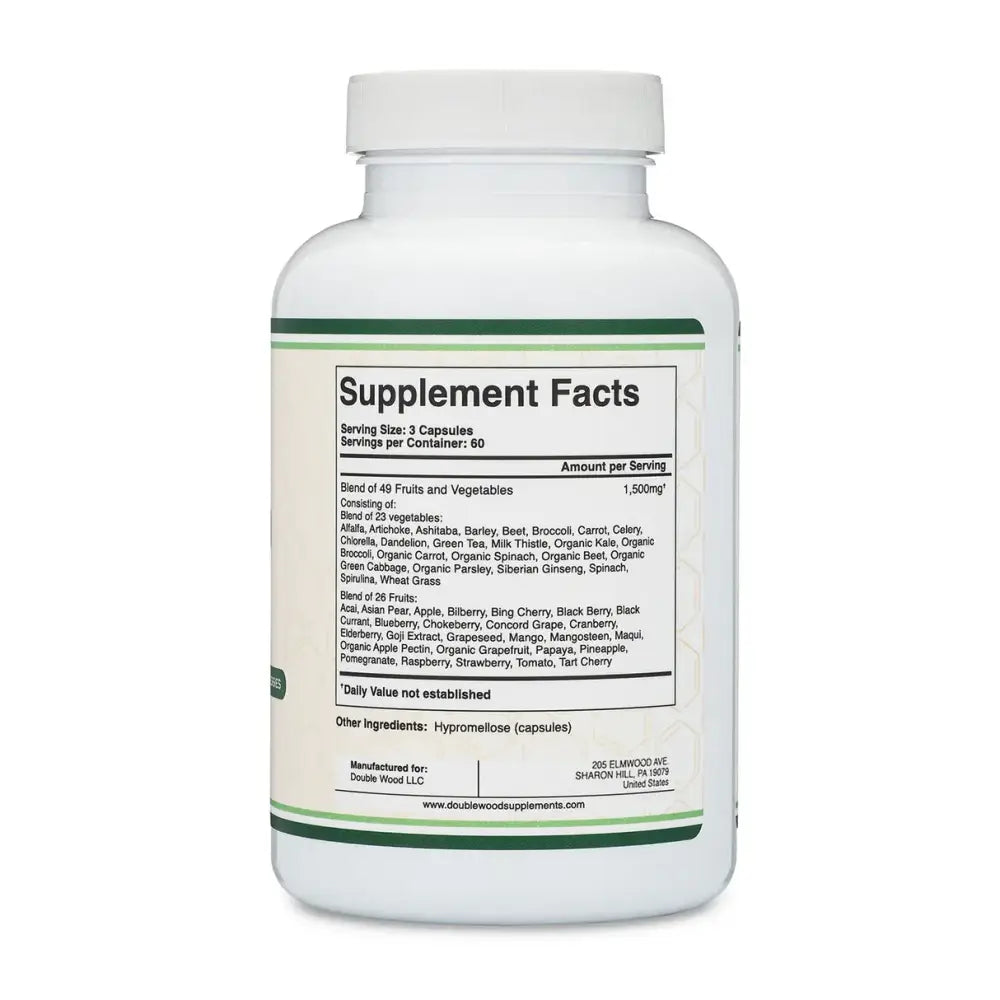 Fruits & Vegetables Supplement – 1,500mg of 49 Fruits & Veggies (100 Capsules) - Dietary Supplement