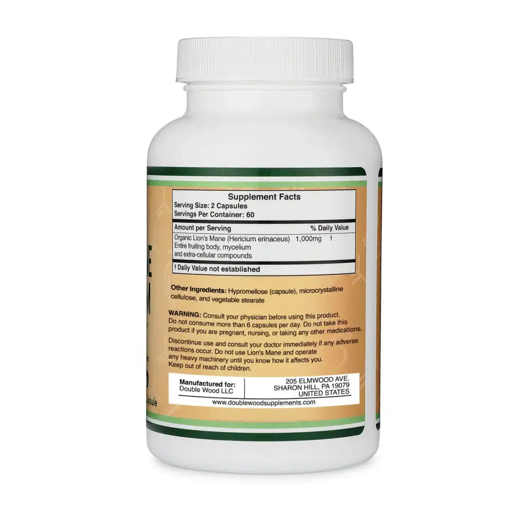 Lion’s Mane Mushroom Capsules – Brain Nerve and Immune Support – 120 Capsules - Dietary Supplement