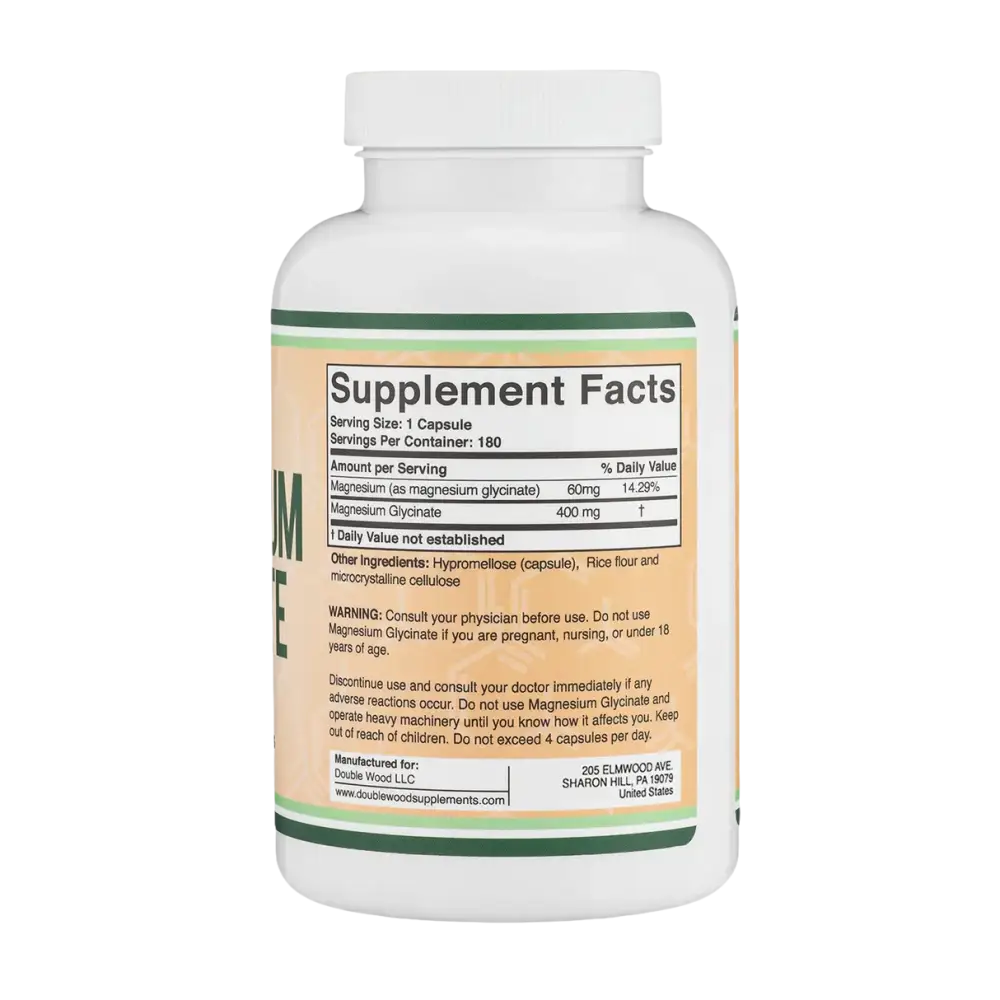 Magnesium Glycinate 400mg – High Absorption Gentle on Stomach (180 Capsules) - Dietary Supplement