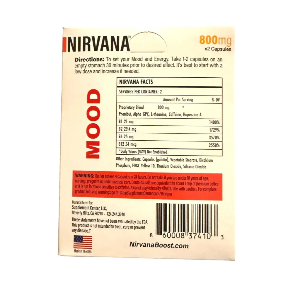 Nirvana Boost Mood Enhancer Supplement 800mg - Dietary Supplement
