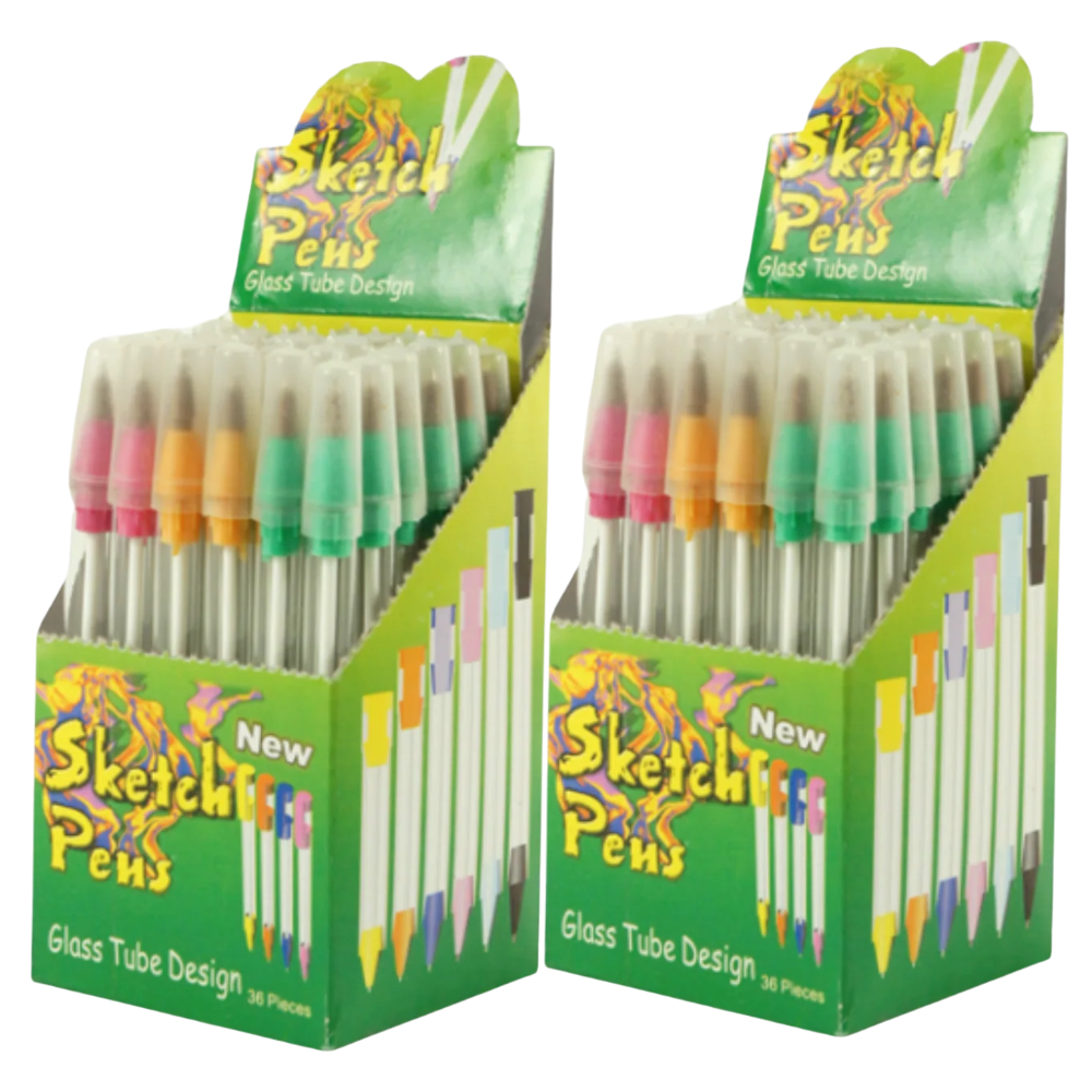 Sketch Pens | Glass Tube Design (36 Pcs of 2 Boxes) – Tube Ball Pens 72 Pcs Total