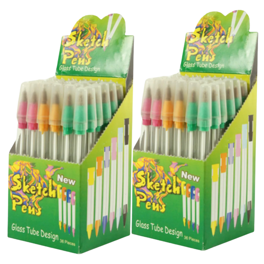 Sketch Pens | Glass Tube Design (36 Pcs of 2 Boxes) – Tube Ball Pens 72 Pcs Total