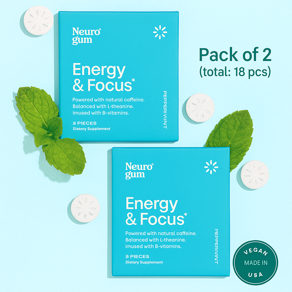 Neuro Gum Peppermint – Energy & Focus | Vegan | Sugar-Free | B-Vitamins – 2 Pack (18 Pieces)