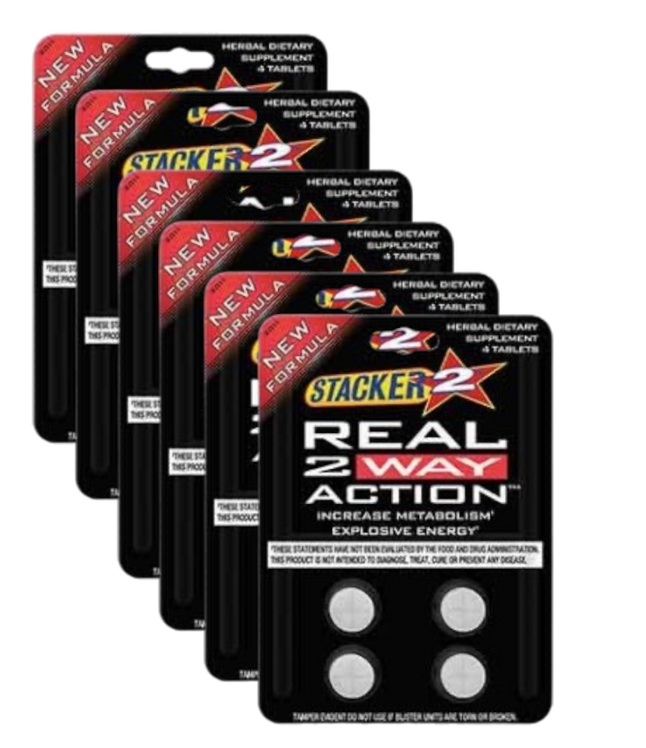 Stacker 2 Real 2-Way Action Energy & FAT – 4 ct × 6 Cards (24 Tablets)