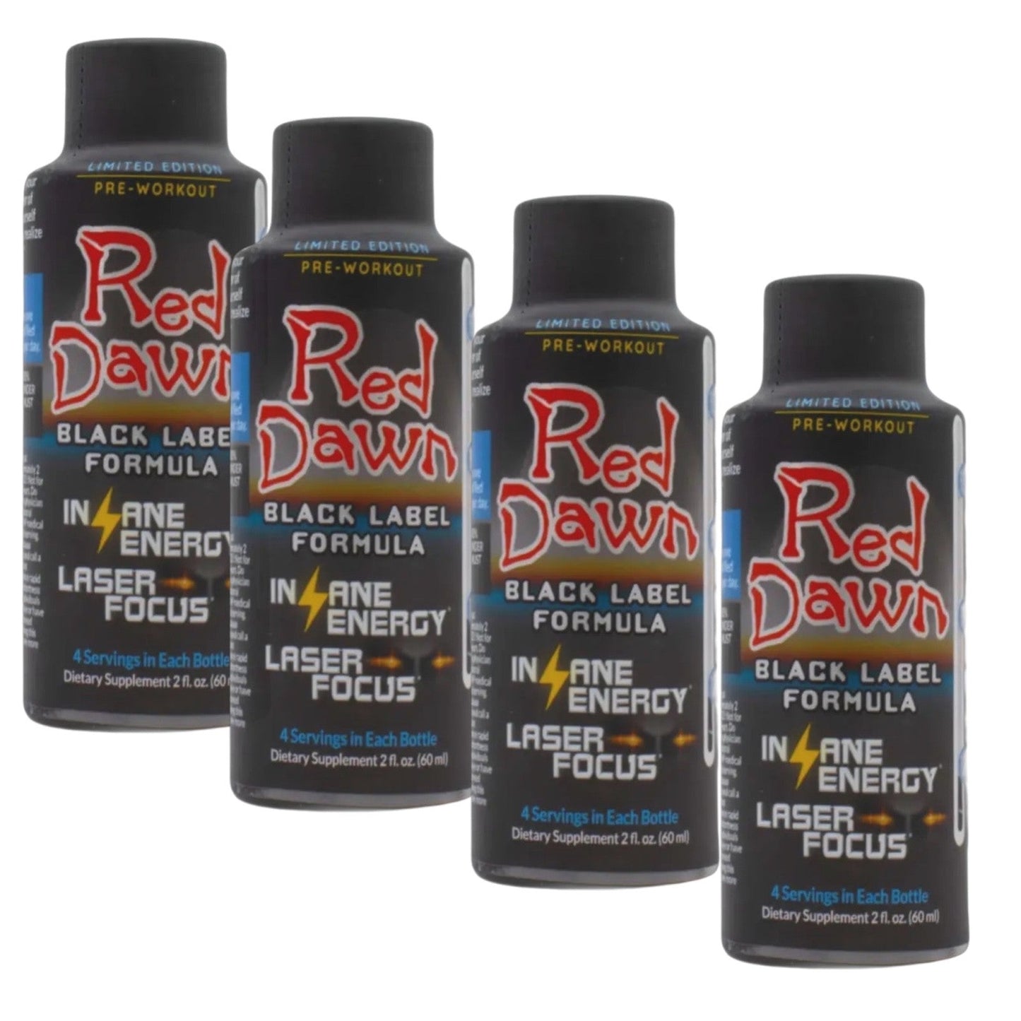 Red Dawn Black Label 2oz – 4 Servings per Bottle | 4 Bottles Pack | Energy, Focus & Mood Support