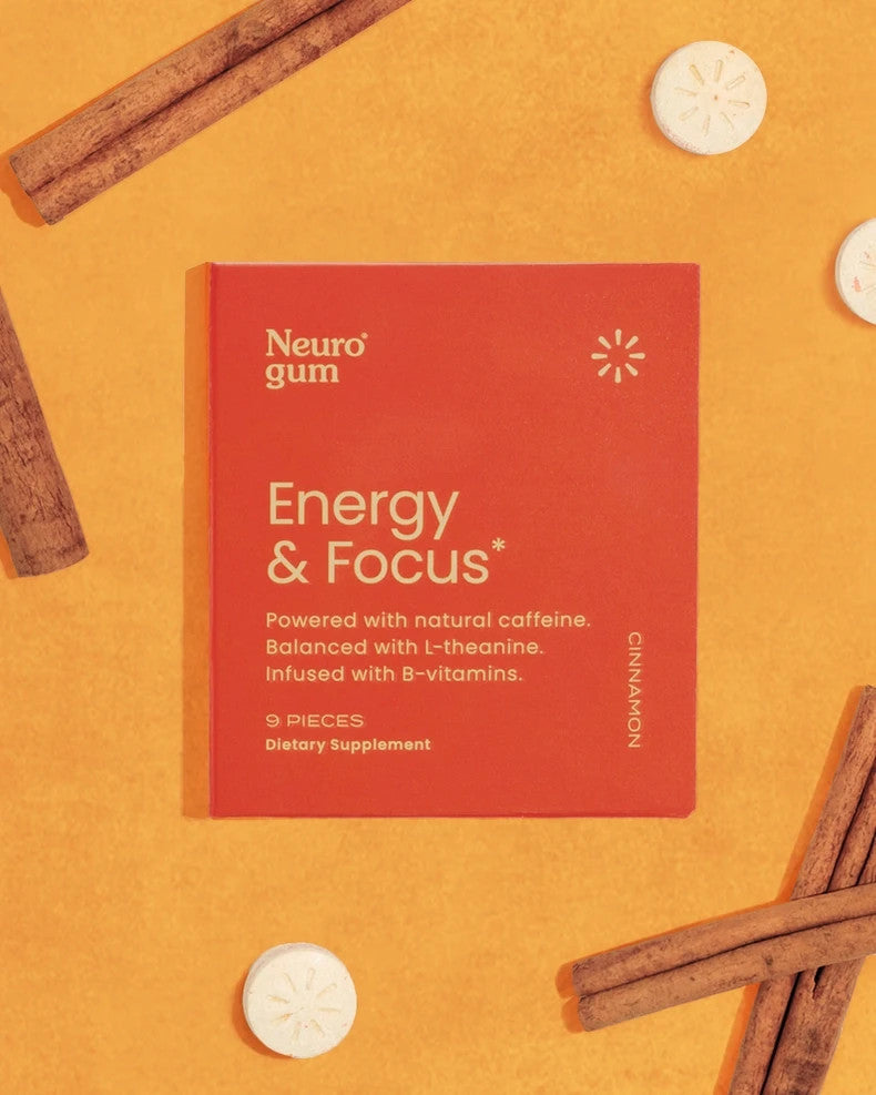 Neuro Gum Cinnamon – Energy & Focus | Vegan | Sugar-Free | B-Vitamins – Pack of 1 (9 Pieces)